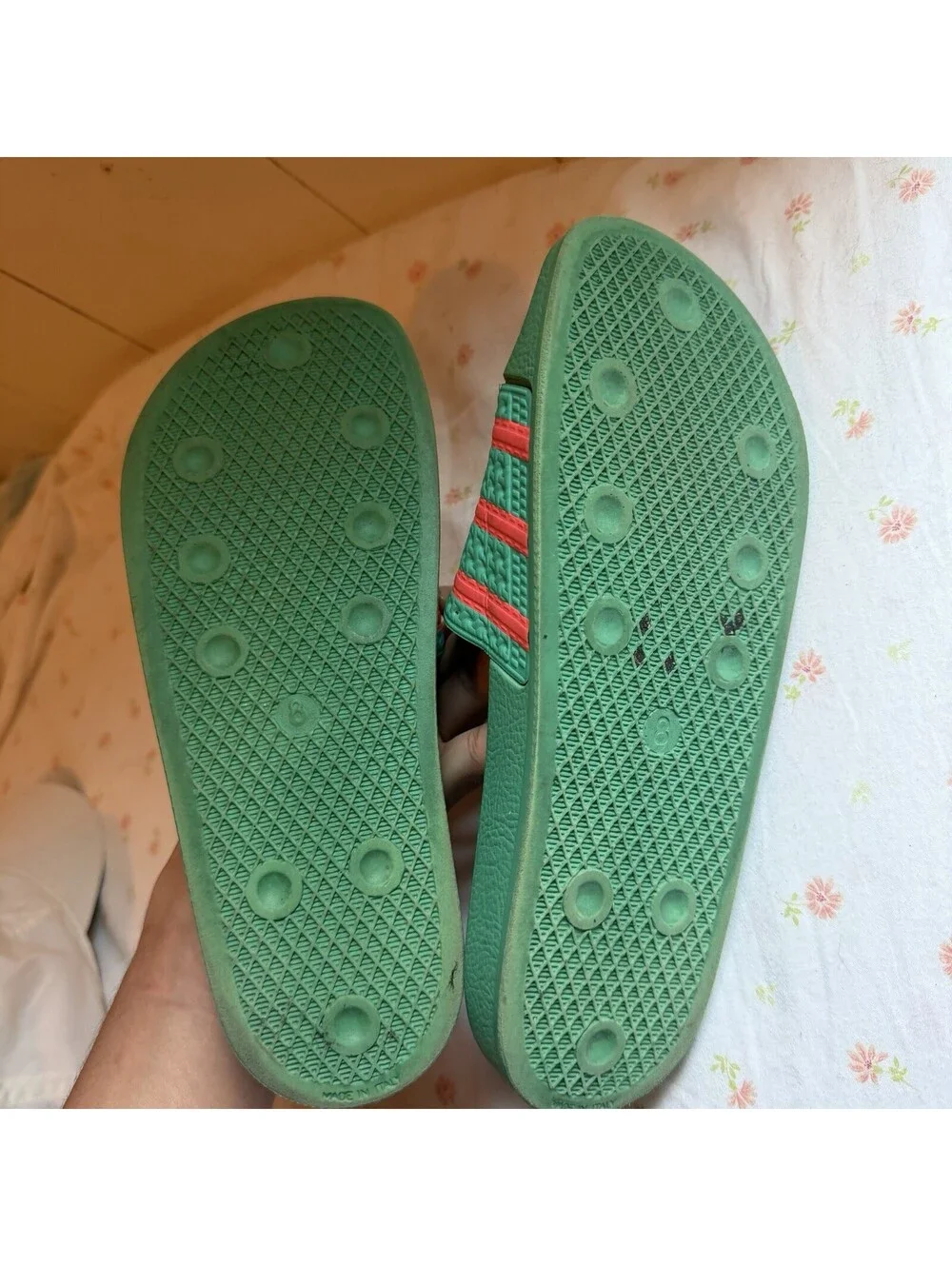 Adidas Adilette Slides Sandals Men’s 8 Hi Res Green Red ART GY3735 Made In Italy
